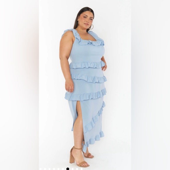 Show Me Your MuMu NWOT Greta Dress in Steel Blue Stretch - Picture 10 of 16